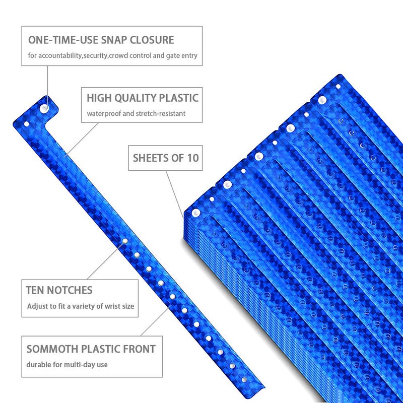 OUCHAN Holographic Plastic Party Wristbands Blue - 500 Pack Vinyl Wristbands for Events Club Music Meeting - Image 3